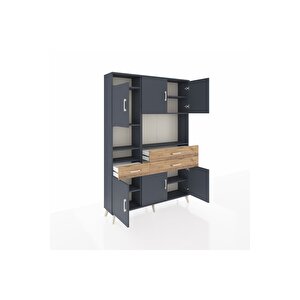 Arges Dolap 9 Raflı 3 Çekmeceli 6 Kapaklı 132x30x195 Antrasit-antrasit/çam