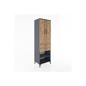 Hyperion Dolap 4 Raflı 2 Çekmeceli 2 Kapaklı 60x44x195 Antrasit-çam