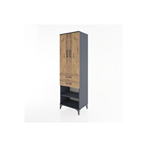 Hyperion Dolap 4 Raflı 2 Çekmeceli 2 Kapaklı 60x44x195 Antrasit-çam