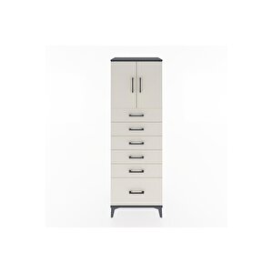 Hyperion Dolap Tek Raflı 6 Çekmeceli 2 Kapaklı 60x44x182 Antrasit-aytaşı