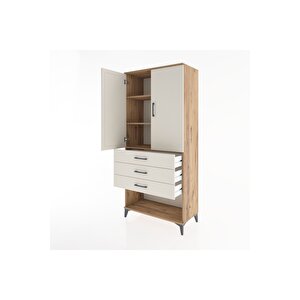 Hyperion Dolap 3 Raflı 3 Çekmeceli 2 Kapaklı 88x44x195 Çam-aytaşı