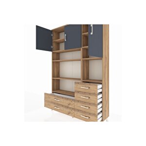 Arges Dolap 9 Raflı 6 Çekmeceli 3 Kapaklı 132x30x195 Çam-antrasit/çam
