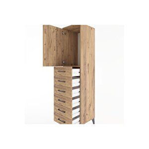 Hyperion Dolap Tek Raflı 6 Çekmeceli Tek Kapaklı 44x44x182 Çam-çam