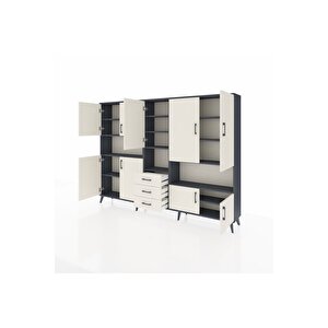 Arges Dolap 13 Raflı 3 Çekmeceli 9 Kapaklı 220x30x163 Antrasit-aytaşı