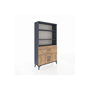 Arges Dolap 3 Raflı Tek Çekmeceli 2 Kapaklı 88x30x163 Antrasit-çam