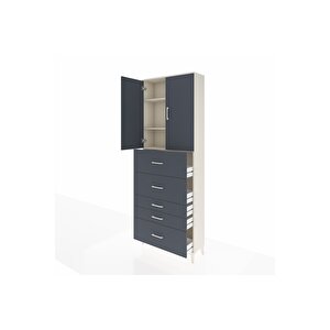 Arges Dolap 3 Raflı 5 Çekmeceli 2 Kapaklı 88x30x243 Aytaşı-antrasit