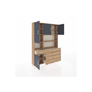 Arges Dolap 9 Raflı 4 Çekmeceli 4 Kapaklı 132x30x195 Çam-antrasit/çam