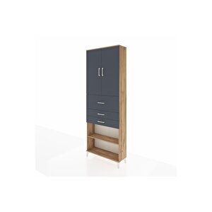 Arges Dolap 4 Raflı 3 Çekmeceli 2 Kapaklı 88x30x243 Çam-antrasit