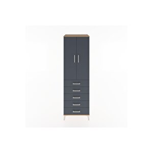 Hyperion Dolap Tek Raflı 5 Çekmeceli Tek Askılı 60x44x195 Çam-antrasit