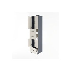 Hyperion Dolap 3 Raflı 3 Çekmeceli 4 Kapaklı 60x44x243 Antrasit-aytaşı