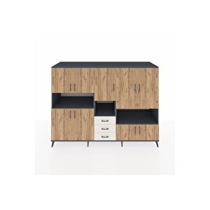 Kronos Dolap 13 Raflı 3 Çekmeceli 9 Kapaklı 220x59x163 Antrasit-çam/aytaşı