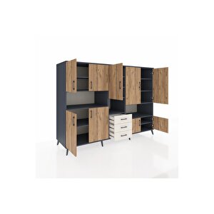 Kronos Dolap 13 Raflı 3 Çekmeceli 9 Kapaklı 220x59x163 Antrasit-çam/aytaşı