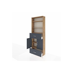 Arges Dolap 5 Raflı 2 Çekmeceli 2 Kapaklı 88x30x243 Çam-antrasit