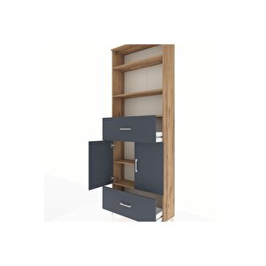 Arges Dolap 5 Raflı 2 Çekmeceli 2 Kapaklı 88x30x243 Çam-antrasit