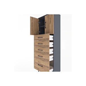 Arges Dolap 2 Raflı 5 Çekmeceli 2 Kapaklı 60x30x163 Antrasit-çam