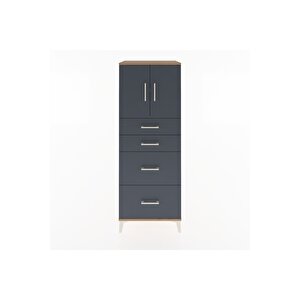 Hyperion Dolap 2 Raflı 4 Çekmeceli 2 Kapaklı 60x44x163 Çam-antrasit