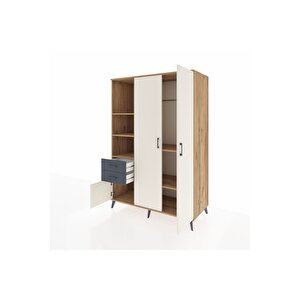 Kronos Dolap 5 Raflı 2 Çekmeceli Tek Askılı 132x59x195 Çam-aytaşı/antrasit