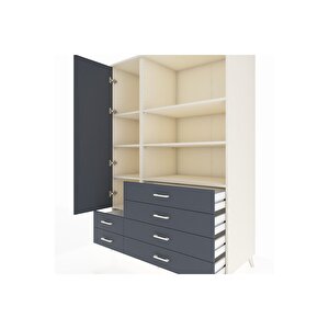 Kronos Dolap 7 Raflı 6 Çekmeceli Tek Kapaklı  132x59x195 Aytaşı-antrasit/antrasit