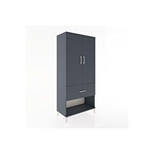 Hyperion Dolap 4 Raflı Tek Çekmeceli 2 Kapaklı 88x44x195 Antrasit-antrasit