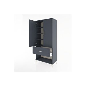 Hyperion Dolap 4 Raflı Tek Çekmeceli 2 Kapaklı 88x44x195 Antrasit-antrasit