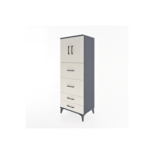 Hyperion Dolap 2 Raflı 4 Çekmeceli 2 Kapaklı 60x44x163 Antrasit-aytaşı