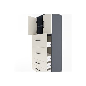 Hyperion Dolap 2 Raflı 4 Çekmeceli 2 Kapaklı 60x44x163 Antrasit-aytaşı