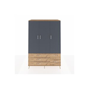 Kronos Dolap 5 Raflı 5 Çekmeceli Tek Askılı 132x59x195 Çam-antrasit/çam