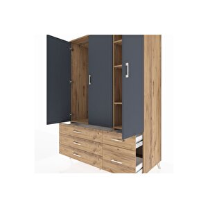 Kronos Dolap 5 Raflı 5 Çekmeceli Tek Askılı 132x59x195 Çam-antrasit/çam