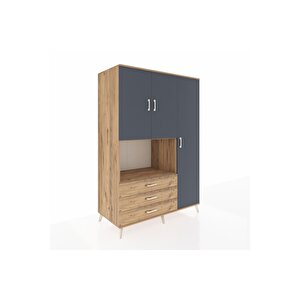 Kronos Dolap 7 Raflı 3 Çekmeceli 3 Kapaklı 132x59x195 Çam-antrasit/çam