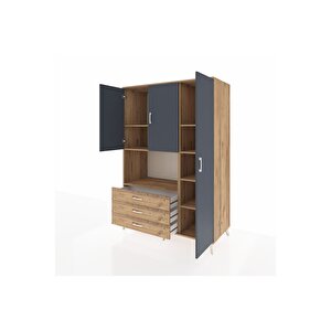 Kronos Dolap 7 Raflı 3 Çekmeceli 3 Kapaklı 132x59x195 Çam-antrasit/çam