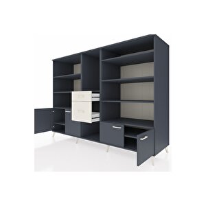 Kronos Dolap 10 Raflı 2 Çekmeceli 4 Kapaklı 220x59x163 Antrasit-antrasit/aytaşı