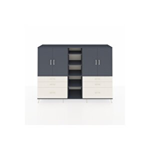 Hyperion Dolap 10 Raflı 6 Çekmeceli 4 Kapaklı 220x44x163 Antrasit-antrasit/aytaşı