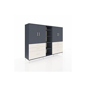 Hyperion Dolap 10 Raflı 6 Çekmeceli 4 Kapaklı 220x44x163 Antrasit-antrasit/aytaşı