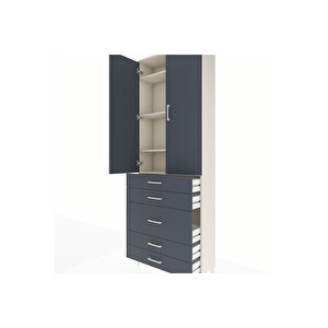 Arges Dolap 4 Raflı 5 Çekmeceli 2 Kapaklı 88x30x243 Aytaşı-antrasit