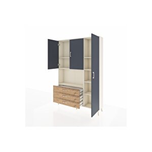 Arges Dolap 7 Raflı 3 Çekmeceli 3 Kapaklı 132x30x195 Aytaşı-antrasit/çam