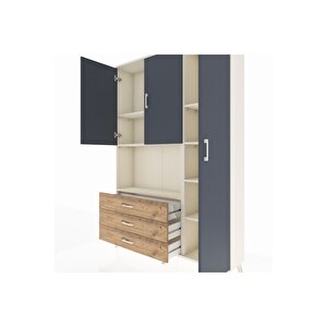 Arges Dolap 7 Raflı 3 Çekmeceli 3 Kapaklı 132x30x195 Aytaşı-antrasit/çam