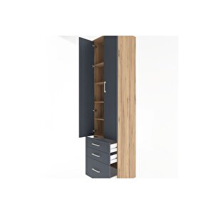 Hyperion Dolap 5 Raflı 3 Çekmeceli 2 Kapaklı 60x44x243 Çam-antrasit