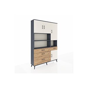 Arges Dolap 9 Raflı 4 Çekmeceli 4 Kapaklı 132x30x195 Antrasit-aytaşı/çam