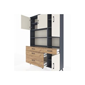 Arges Dolap 9 Raflı 4 Çekmeceli 4 Kapaklı 132x30x195 Antrasit-aytaşı/çam