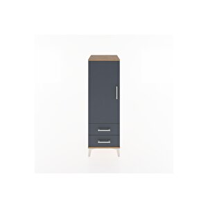 Hyperion Dolap Tek Raflı 2 Çekmeceli Tek Askılı 44x44x134 Çam-antrasit