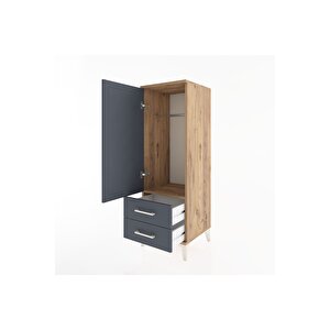 Hyperion Dolap Tek Raflı 2 Çekmeceli Tek Askılı 44x44x134 Çam-antrasit