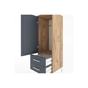 Hyperion Dolap Tek Raflı 2 Çekmeceli Tek Askılı 44x44x134 Çam-antrasit