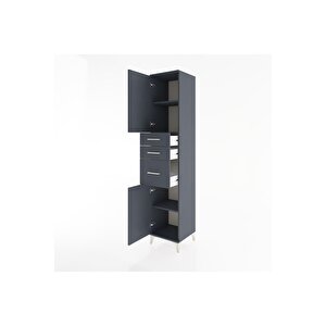 Hyperion Dolap 3 Raflı 3 Çekmeceli 2 Kapaklı 44x44x221 Antrasit-antrasit