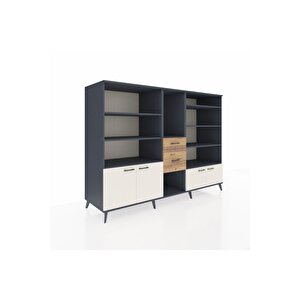 Kronos Dolap 10 Raflı 2 Çekmeceli 4 Kapaklı 220x59x163 Antrasit-aytaşı/çam