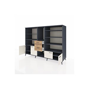 Kronos Dolap 10 Raflı 2 Çekmeceli 4 Kapaklı 220x59x163 Antrasit-aytaşı/çam