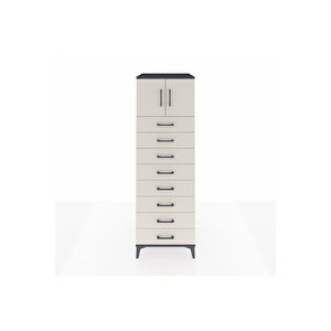 Kronos Dolap Tek Raflı 8 Çekmeceli 2 Kapaklı 60x59x182 Antrasit-aytaşı