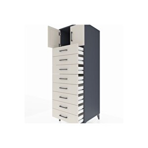 Kronos Dolap Tek Raflı 8 Çekmeceli 2 Kapaklı 60x59x182 Antrasit-aytaşı