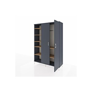 Hyperion Dolap 7 Raflı 2 Kapaklı Tek Askılı 132x44x195 Antrasit-antrasit/çam