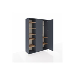 Hyperion Dolap 7 Raflı 2 Kapaklı Tek Askılı 132x44x195 Antrasit-antrasit/çam