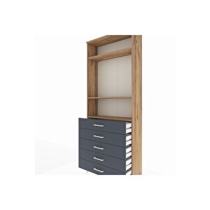 Arges Dolap 3 Raflı 5 Çekmeceli 88x30x221 Çam-antrasit